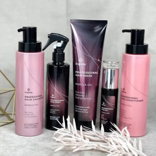 Набір із 5 засобів Bogenia Professional Marula Oil з термозахистом для волосся з марулою