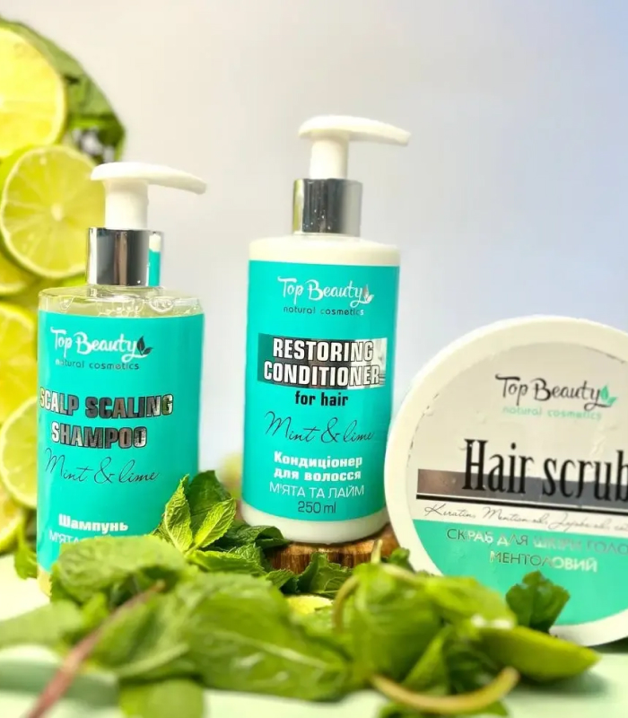 Набір для очищення шкіри голови Top beauty «М‘ята -Лайм» 3 в 1