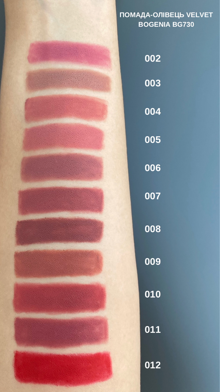 ПОМАДА-ОЛІВЕЦЬ ДЛЯ ГУБ ВОДОСТІЙКА BOGENIA VELVET WATERPROOF MATTE, 005 ICED COFFEE_https://pinklab.com.ua