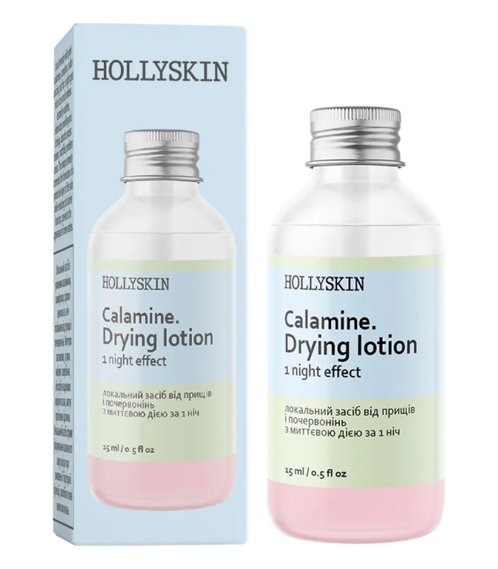 Засіб від прищів та почервонінь HOLLYSKIN Calamin Drying Lotio з миттєвою дією за 1 ніч