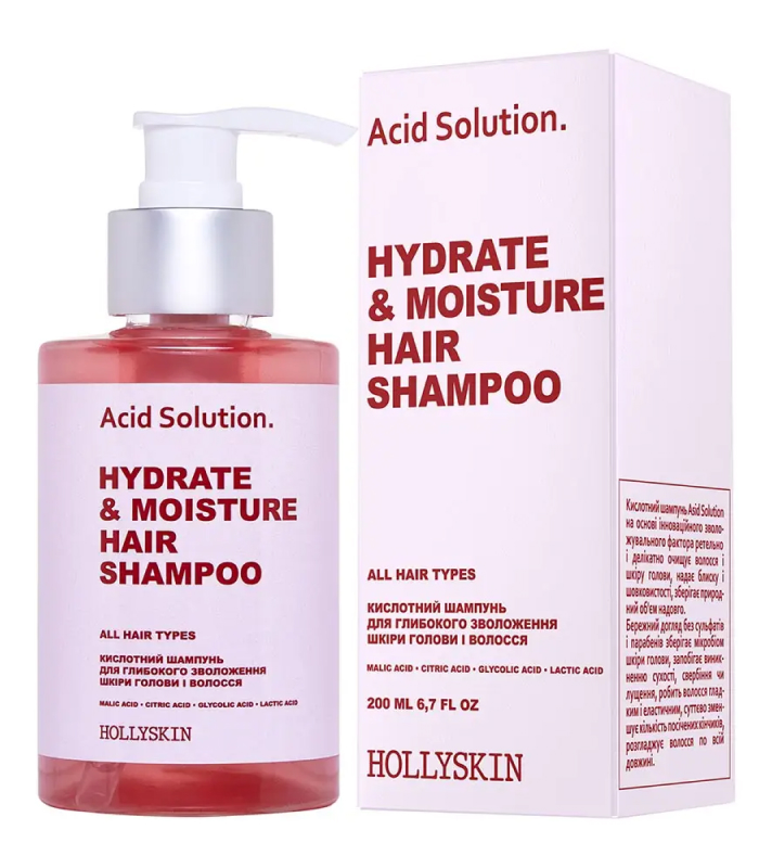 Кислотний шампунь для глибокого зволоження шкіри голови і волосся HOLLYSKIN Acid Solution._https://pinklab.com.ua
