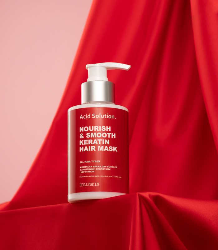 Живильна маска для волосся з активними кислотами і кератином HOLLYSKIN Acid Solution_https://pinklab.com.ua