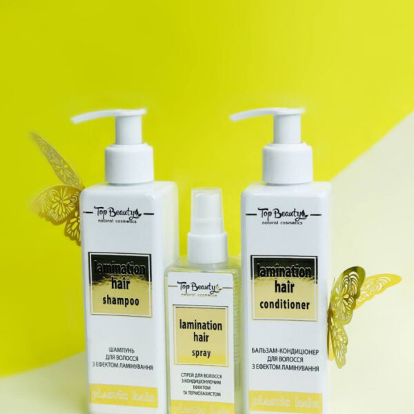 pinklab_пінклаб_Набір для волосся з ефектом ламінування Top Beauty Plastic Hair Шампунь, кондиціонер, спрей.