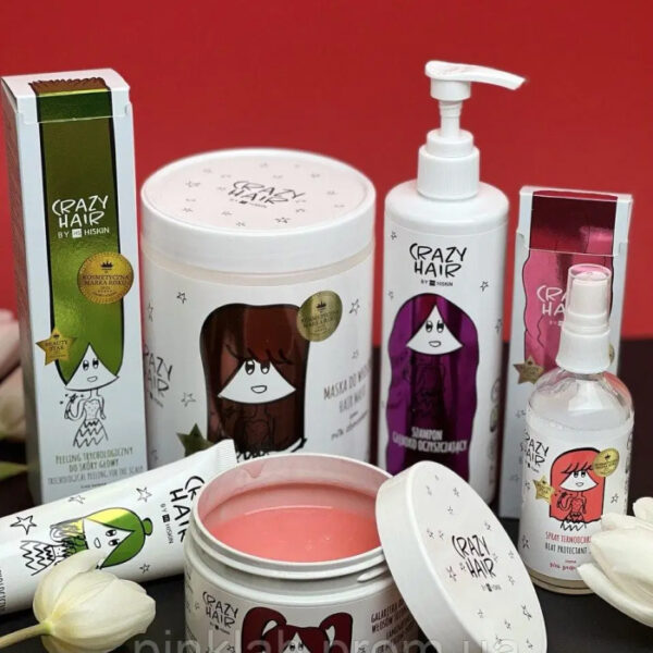 pinklab_пінклаб_Набір для волосся 5в1: пілінг для шкіри голови, желе для ламінування волосся, термозахист,маска,шампунь Crazy Hair