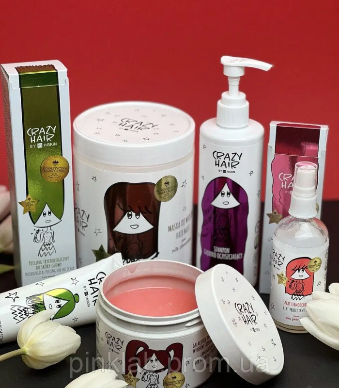 pinklab_пінклаб_Набір для волосся 5в1: пілінг для шкіри голови, желе для ламінування волосся, термозахист,маска,шампунь Crazy Hair