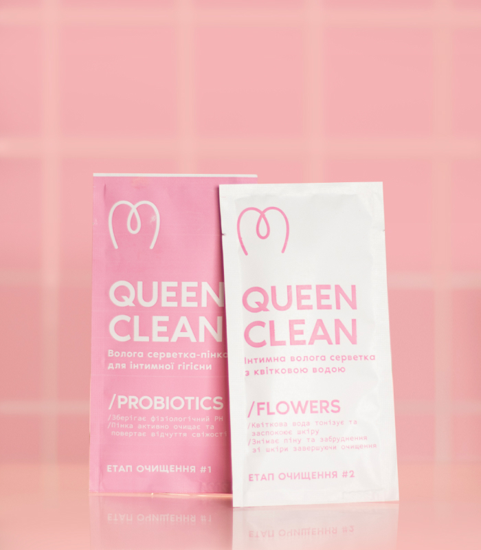 pinklab_пінклаб_Серветки для інтимної гігієни Queen Clean у форматі travel size 2 шт