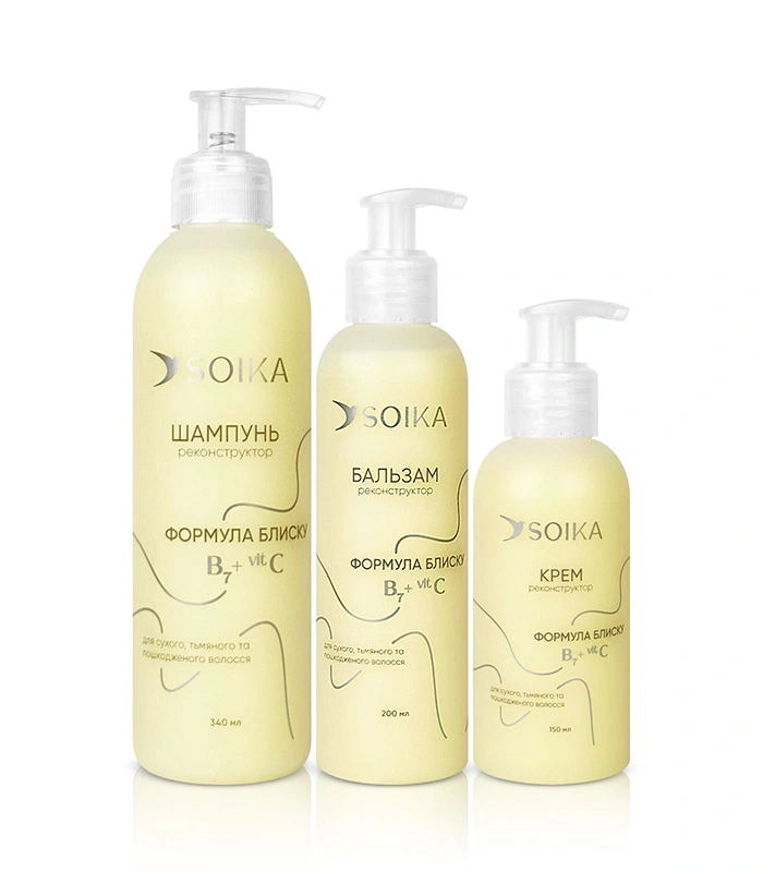 Soika Формула Блиску — шампунь, бальзам і крем-реконструктор