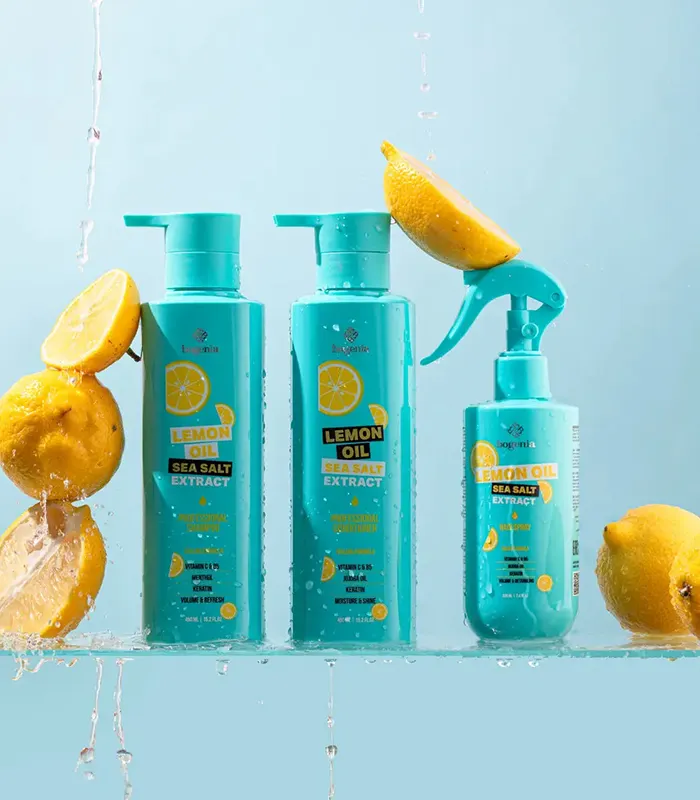 Набір для волосся Bogenia Lemon Oil & Sea Salt – шампунь, кондиціонер, термозахисний спрей