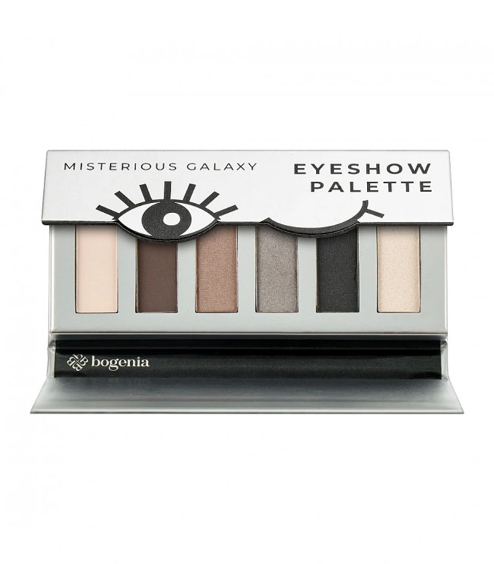 Палетка тіней Bogenia Mysterious Galaxy із 6 відтінками — матові, сатинові та металеві текстури для яскравого макіяжу очей.