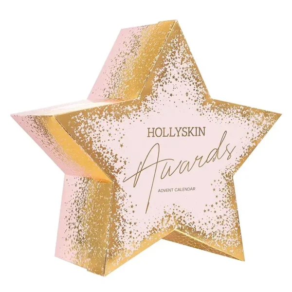 Адвент календар HOLLYSKIN Awards у формі зірки з 12 косметичними засобами HOLLYSKIN — святковий beauty-набір у золотому дизайні