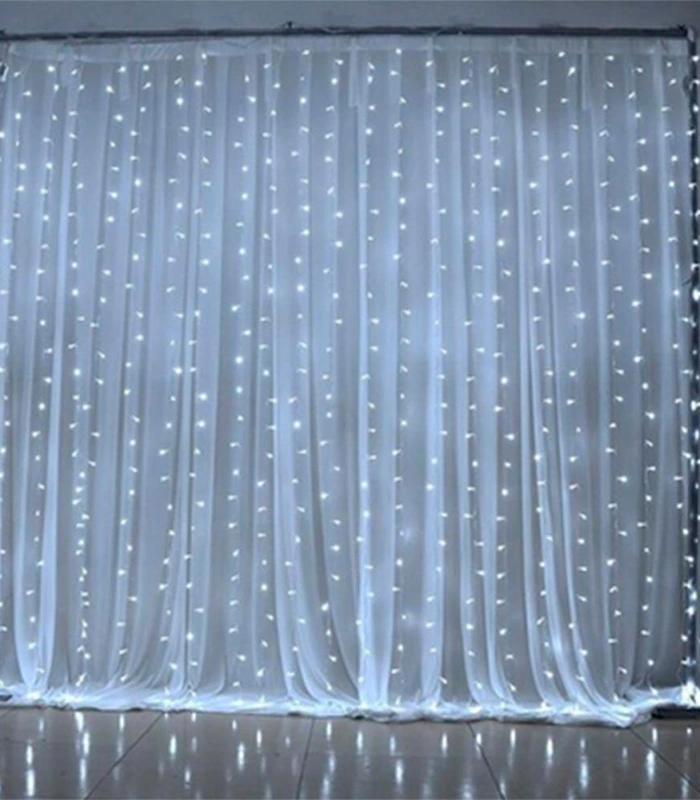 Гірлянда штора «Лучи роси» 3×2 м, біле світло, USB-живлення, прозора ліска